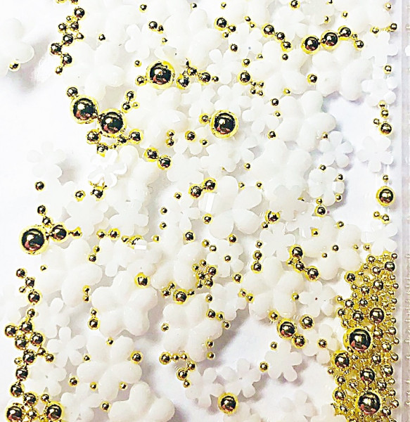 Blumen & Perlen mix in weiß/gold overlay